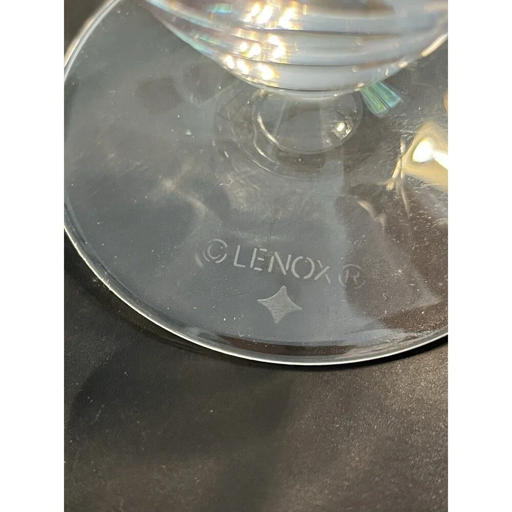 6pc Lenox Crystal Clear Etched Frosted Kitten Cat Dessert Water Footed Glasses